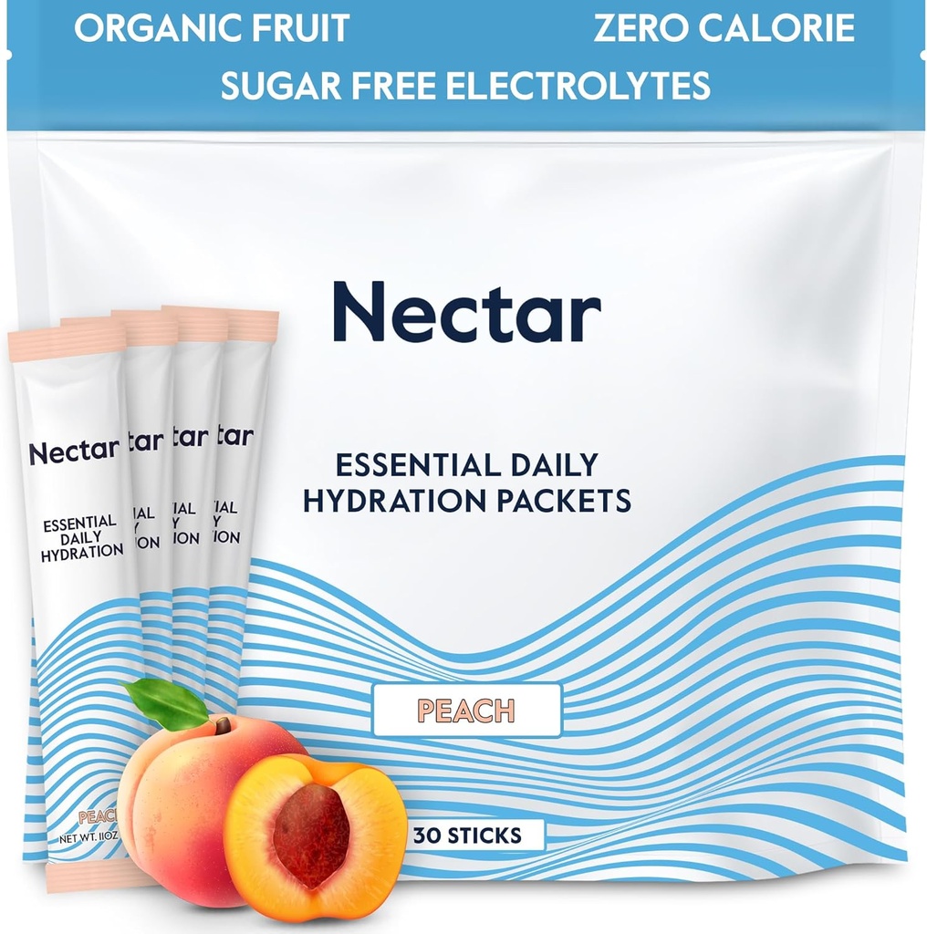 Nectar Hydration Packets - Elektrolyte Pulver-Packets - Sugar Free & 0 Calorie - Organic Fruit Liquid Daily IV Elektrolyte Pulver für Dehydratation Relief & Rapid Rehydration (Peach 30 Pack)