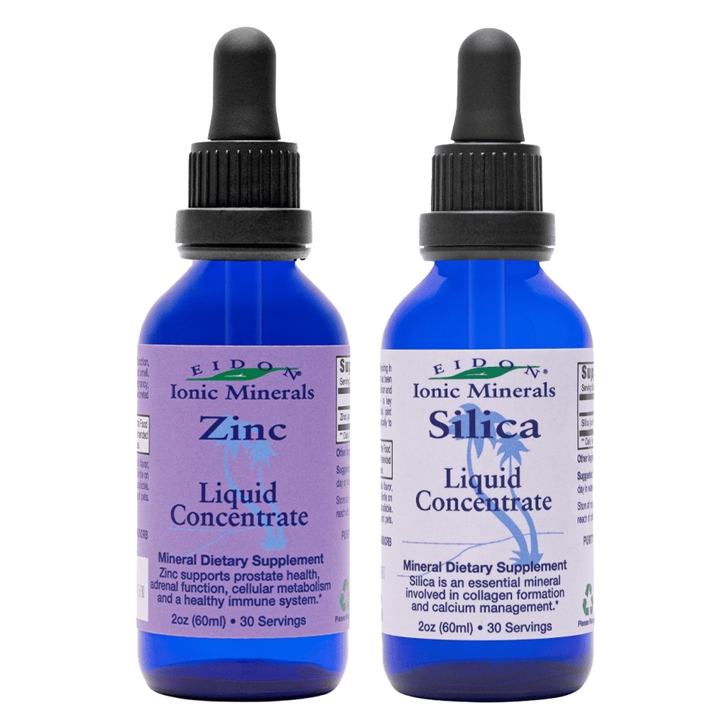 Eidon Ionic Minerals Liquid Silica & Zink Tropfen, 2 Fl Oz, Immungesundheit, Hautpflege, All-Natur Zutaten, keine künstlichen Farben oder Konservierungsstoffe