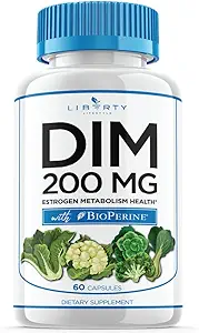 DIM Ergänzung 200mg - DIM Diindolyl Methan Plus BioPerine - Estrogen Balance, Hormon Menopause Relief, Akne Behandlung, Vegan - 60 Count
