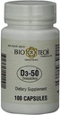 Bio-Tech Pharmacal D3-50 50.000 IU, 100 Kapseln Ð All-Natur-Ergänzung Ð Unterstützt Knochen, Herz Neuromuskulär, & Immune Gesundheit Ð Keine Milch, Fisch, Gluten, Peanut, Muscheln, & Soy