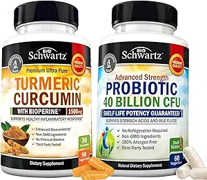 40 Billion CFU Daily Probiotic Supplement (1 Monat Versorgung) Plus Kurkuma mit schwarzem Pfeffer Extrakt 1500mg Komplex (1 Monat Versorgung)