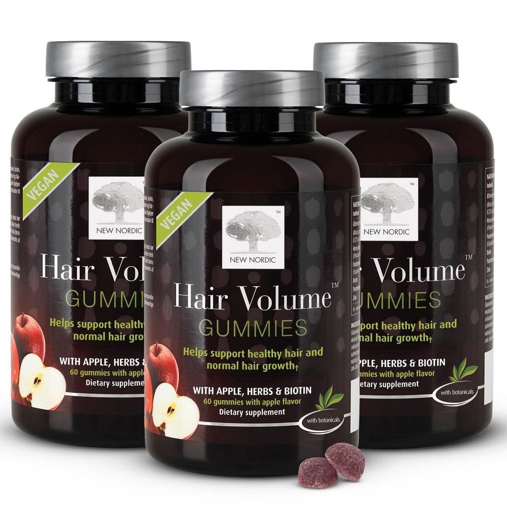 NORDIC Haar Volumen Gummi, 2500 mcg Biotin, Tägliche Haar Vitamine Ergänzung zu unterstützen Haar Haut und Nägel, Vegan, 60 Count (Pack von 3)