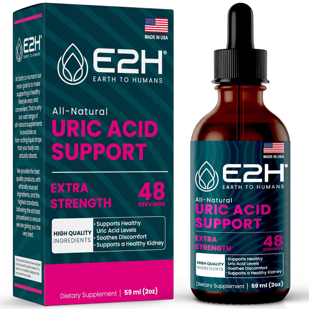 E2H Uric Acid Support Supplement - Tart Cherry und Teufelskralle - Unterstützt Uric Acid Health und Nieren Funktion Non-GMO - Vegan - 2 Fl Oz
