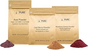 PURE ORIGINAL INGREDIENTS Berry Powder Bundle, (1 lb Jedes) Acai Powder, Goji Berry Powder, Blueberry Powder, Herbal Supplements