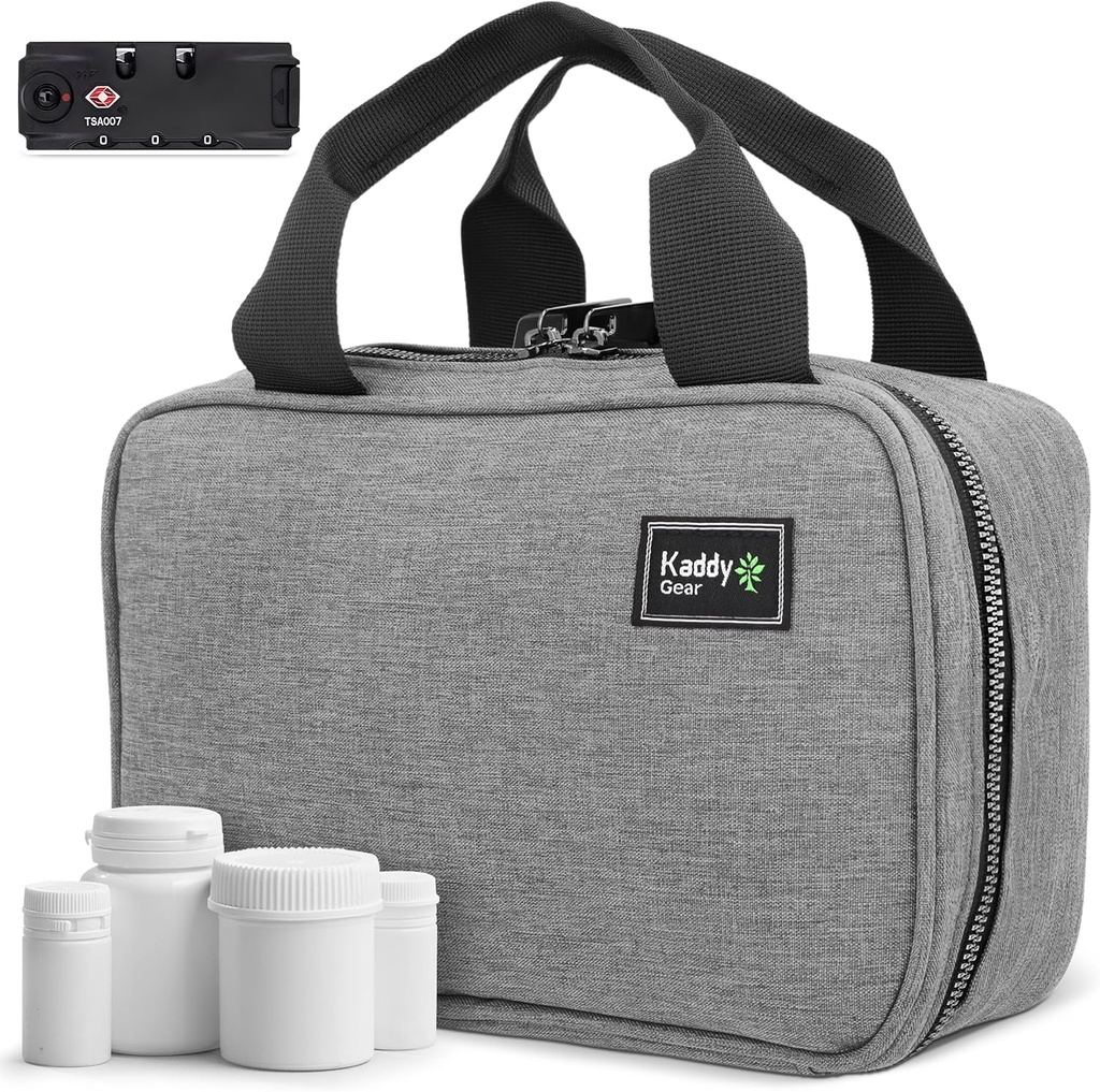 Kaddy Secure Pill Organizer Box, Lagerung für Flaschen der Medizin oder Ergänzungen; Körperpflege; Reisen oder Zuhause, TSA genehmigt Lock(Grau)