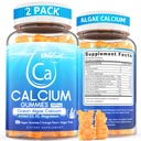 Calcium Gummi 600mg - Kalziumergänzung für Frauen, Ozean Algen Calcium | Vitamin D3, K2, Magnesium | für Knochenstärke, Muskel & Immnue | Sustainable Sourced Algae Calcium, 70+ Mineral, Vegan,2PACK