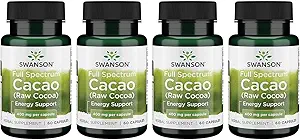 Swanson Full Spectrum Cacao (Rote Kakao) - Kräuterergänzung Förderung Mild Energy Support - Traditionelle Ganze Fruchtformel - (60 Kapseln, 400mg Jeder) 4 Pack