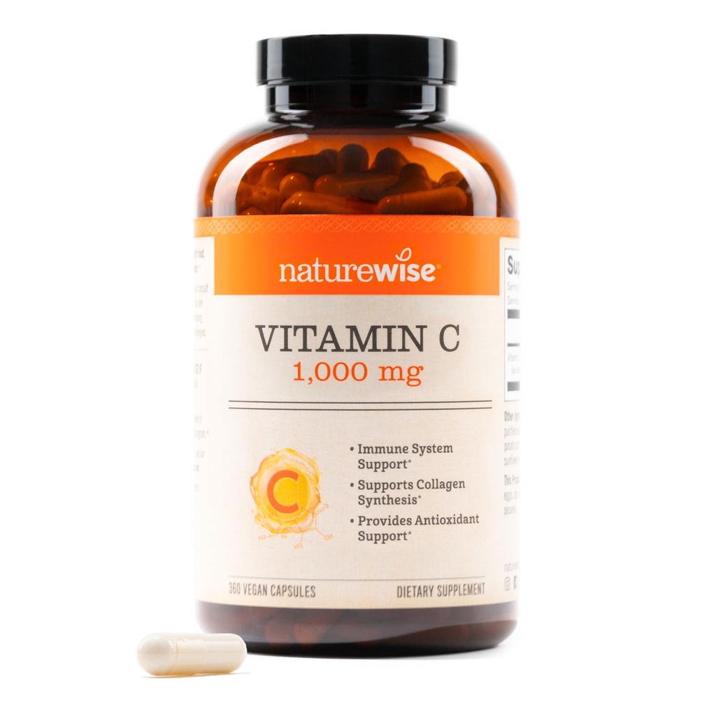 NatureWise Vitamin C 1000mg Kapseln - extra Stärke Vegan Vitamin C für täglichen Antioxidantien & Immununterstützung - Non-GMO, USA Hergestellt - 360 Kapseln[360-Day Supply]