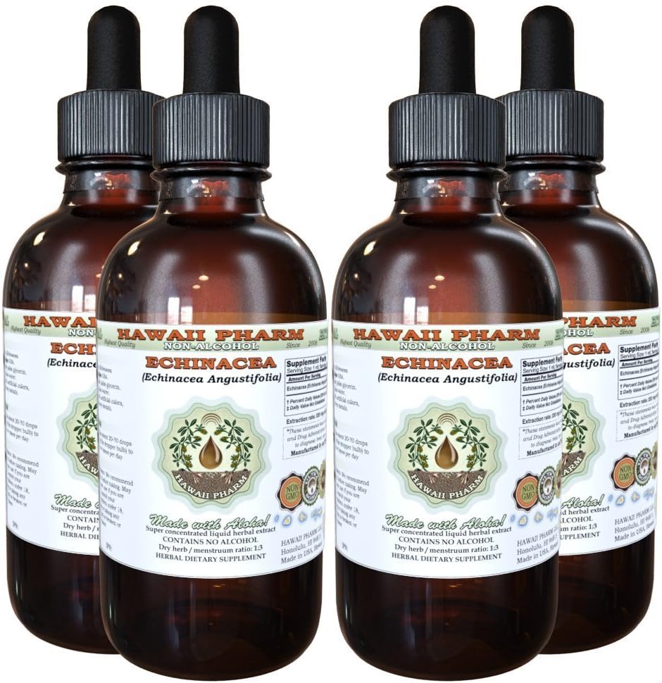 Echinacea Alkoholfreier Flüssigextrakt, Echinacea (Echinacea Angustifolia) Getrocknete Wurzel Glycerit Hawaii Pharm Natürliche Kräuterergänzung 4x4 oz
