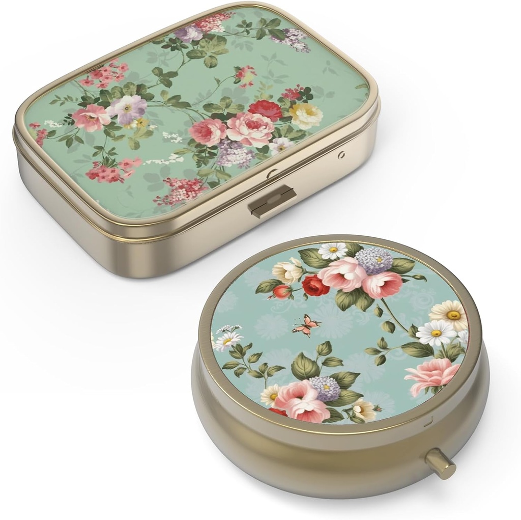 Pille Case Pille Box mit Spiegel Retro kleine Pille Fall für Geldbörse oder Tasche Bronze Pille Box oder Vitamine, Fischöl, Ergänzungen, Pille Enthalten Reise-Geschenk(2PCS)
