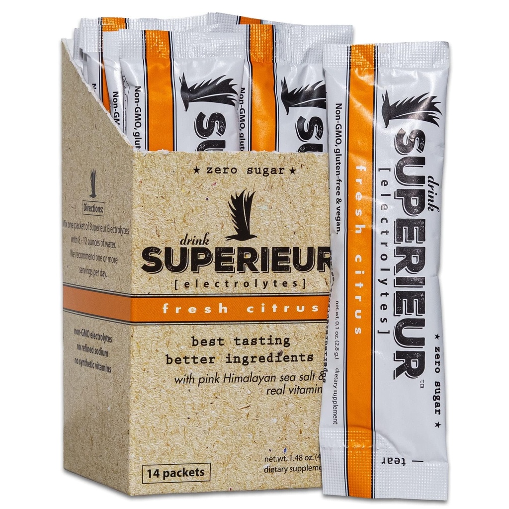 Superieur Elektrolyt-Pulver-Packets - Vegan Elektrolyt Hydration Pulver w/Sea Minerals - Keto Friendly, Non-GMO, Zero Sugar Electrolyte Supplement - Gesundes Sportgetränk - Citrus (14 Packets)