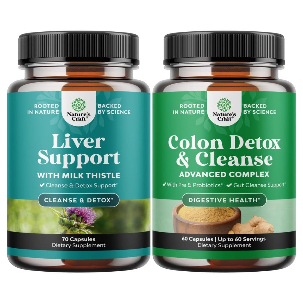 Bundle of Liver Cleanse Detox & Repair Complex und Colon Cleanser & Detox - Herbal Liver Support Supplement mit Silymarin Milk - Lactobacillus Acidophilus Probiotic Supplement Body Cleanse