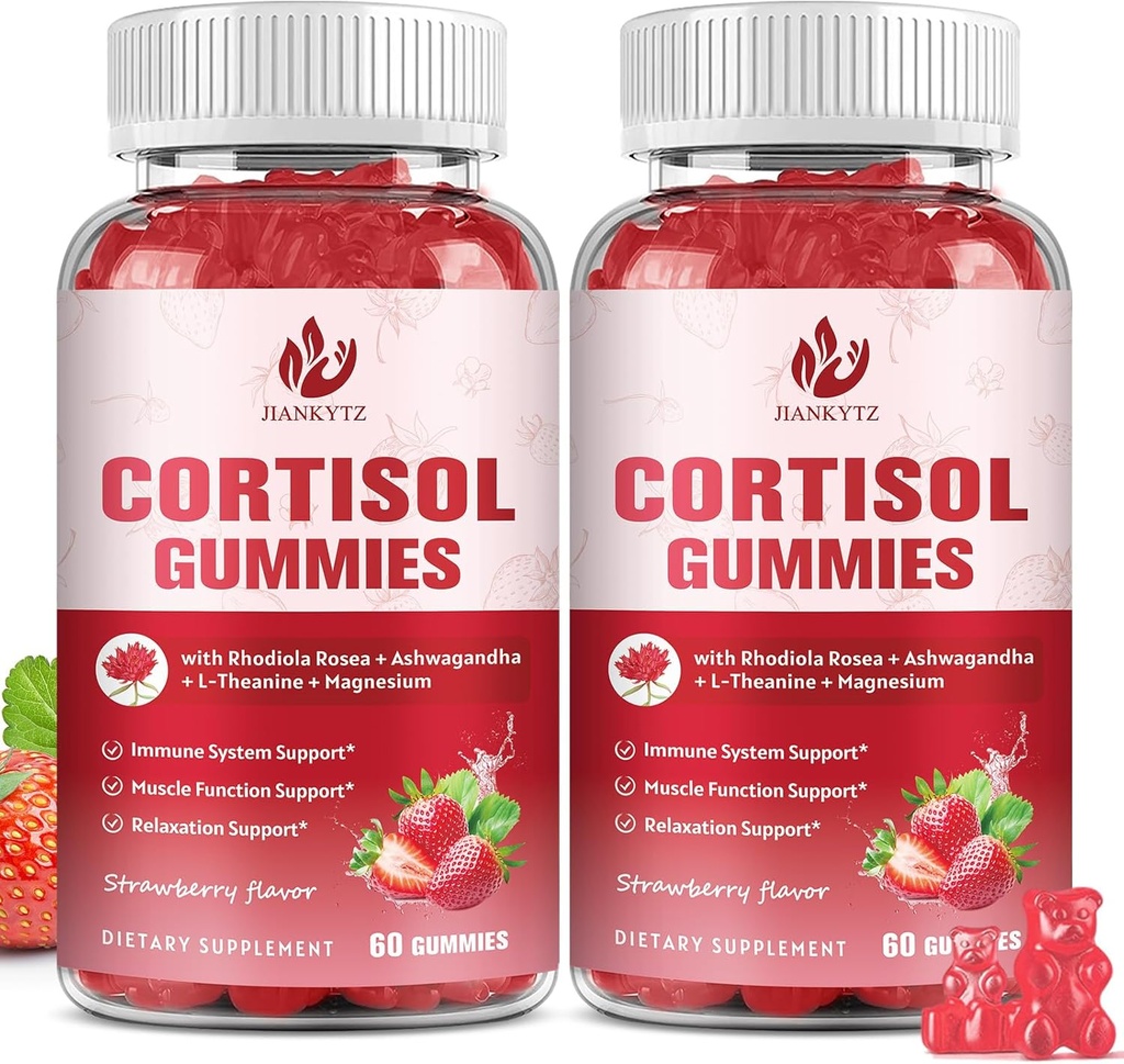 (2 Pack) Cortisol Zusatzgummis für Damen mit Rhodiola Rosea, Ashwagandha, Magnesium, Balanced Cortisol, Zzz Support, Non-GMO,120 Gummies