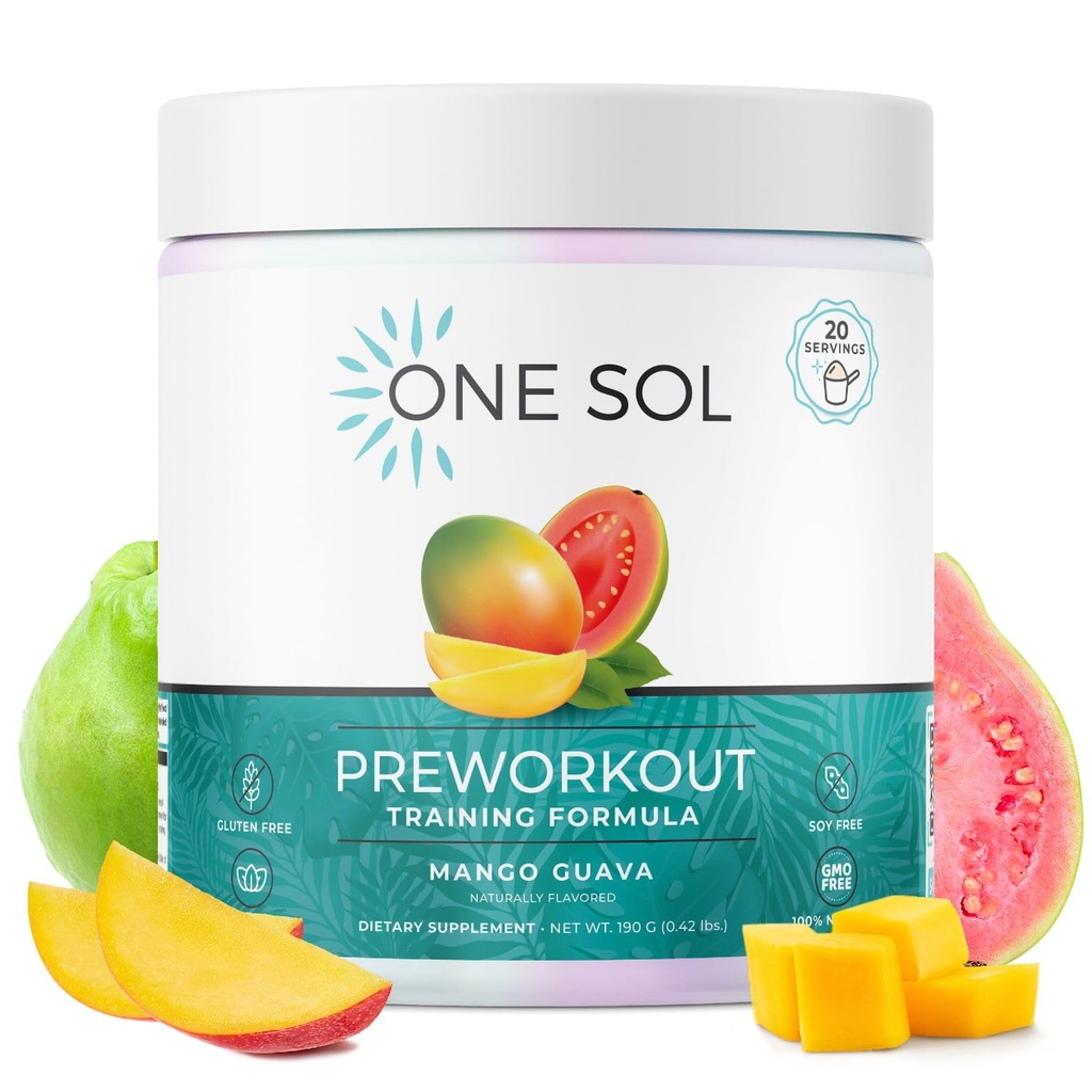One Sol Pre-Workout für Frauen, Enhanced Pump & Focus, No Jitters or Crash, Natural Ingredients, 100% Vegan, Gluten Free & Soy Free, (Mango Guava)