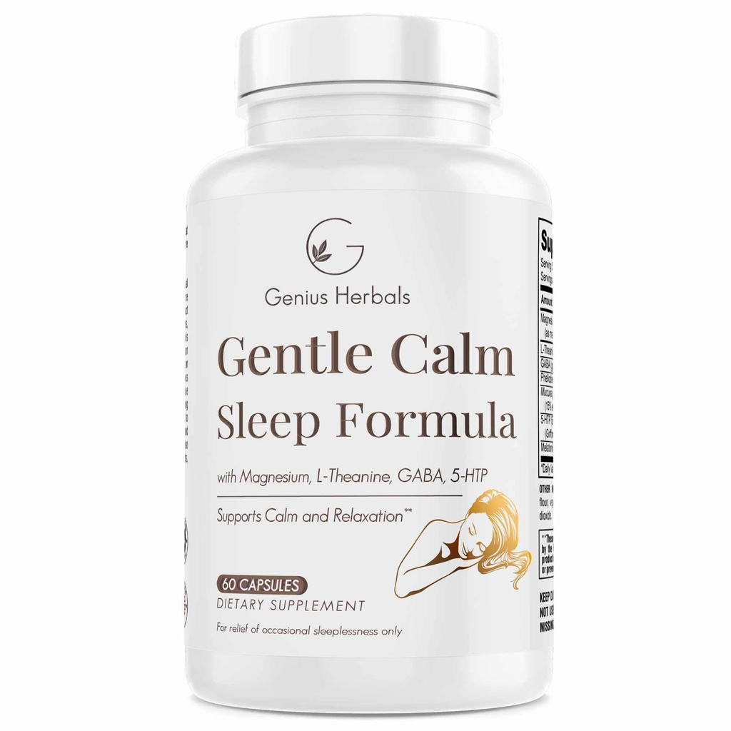 Sanfte Ruhe Schlafformel mit Magnesium, L-Theanin, Melatonin, GABA, 5-Htp | Schlafhilfe | Non-GMO - 60 Kapseln