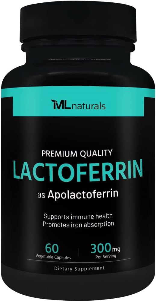 ML Naturals Lactoferrin 300 mg 60 Vegetable Capsules unterstützt ein gesundes Immunsystem und Eisenabsorption, NSF-zertifiziert & cGMP-Compliant