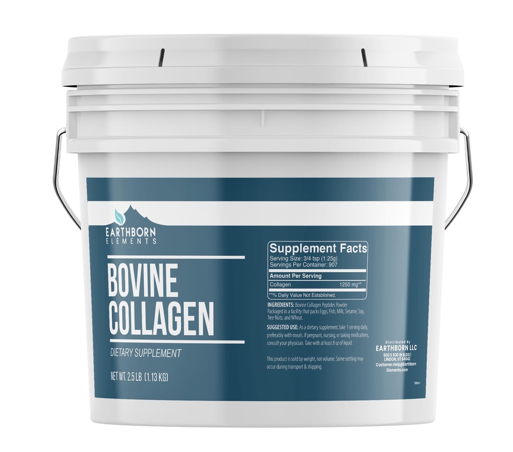 Earthborn Elements Bovine Collagen Peptides Pulver 1 Gallonen Eimer, rein &amp; unverdünnt, Nahrungsergänzung