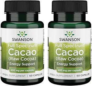 Swanson Full Spectrum Cacao (Rote Kakao) - Kräuterergänzung Förderung Mild Energy Support - Traditionelle Ganze Fruchtformel - (60 Kapseln, 400mg Jeder) (2 Packung)
