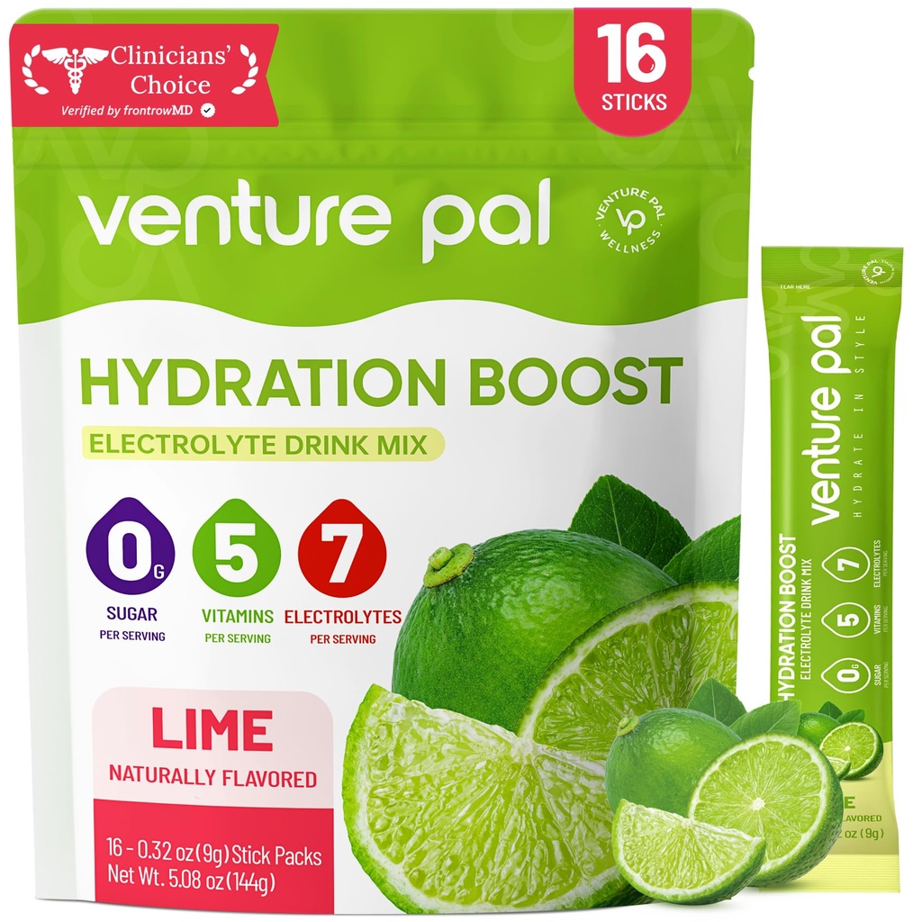 Venture Pal Sugar Free Electrolyte Powder Packets - Liquid Daily IV Hydration Packets | Elektrolyte Getränk Mix mit 5 Vitaminen & 7 Elektrolyten | Keto Friendly | Non-GMO | Certified Vegan | 16 Sticks