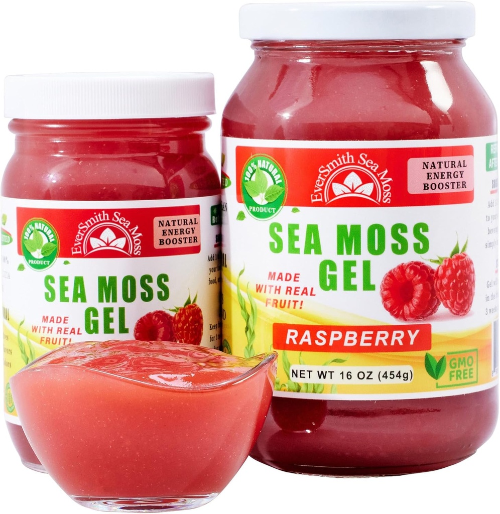 Wildcrafted Irish Sea Moss Gel | Made in USA | Rich in Vitamine & Minerals | Sea Moss Gel Raw | Nutritional Supplement | Raspberry (16 oz)