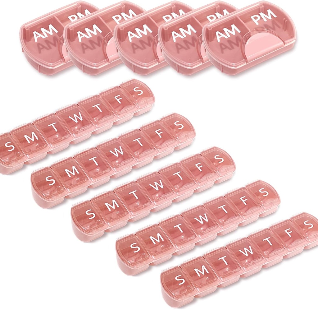 10 Pack (Weekly & Daily), 2 Mal pro Tag (AM/PM) + 7-tägige Pille Organizer, Vitamin Planner, Große Kapazität Pille Box Set, Reise Pille Fall für Medikamente/Vitamine/Fische Öle / Ergänzungen, Rosa