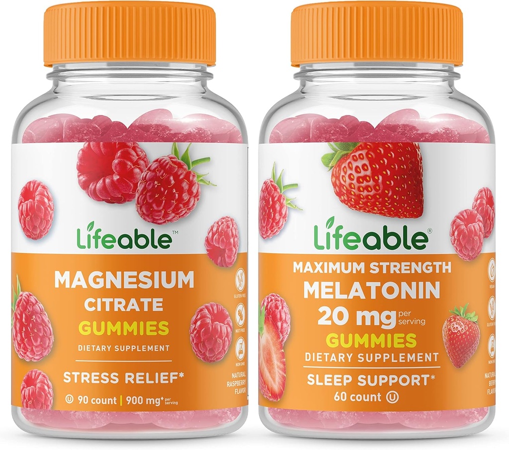 Lebensfähiges Magnesium + Melatonin 20mg, Gummies Bundle - Große Verkostung, Vitamin-Ergänzung, Glutenfrei, GVOfrei, Kaugummi