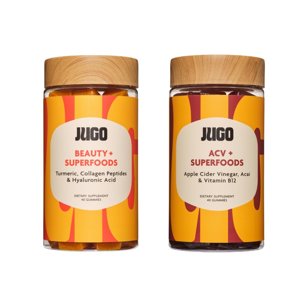 JUGO Beauty + ACV Gummies Bundle – Collagen, Biotin & Apple Cider Essig – Unterstützt Haar, Haut, Nägel, Gut Health & Stoffwechsel – 100% Vegetarisch & Glutenfrei