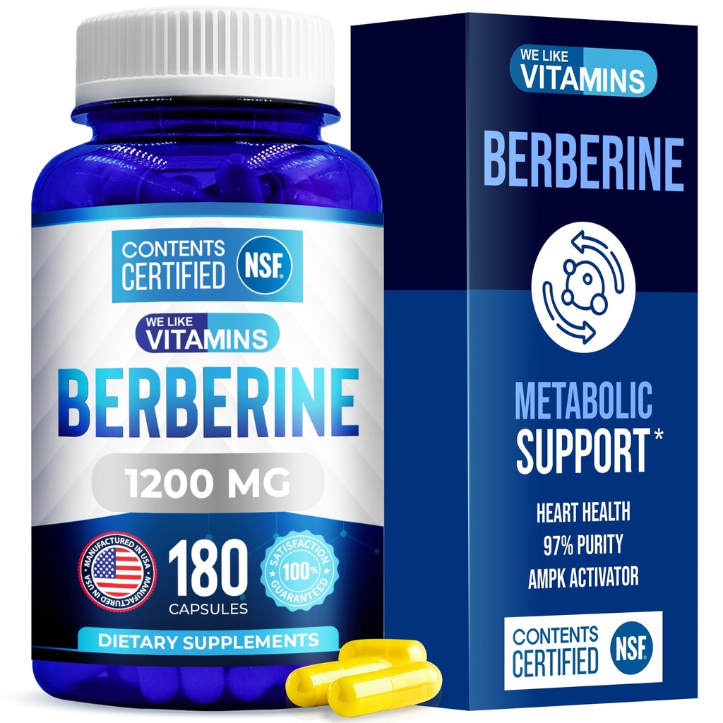 Wir mögen Vitamine Berberine Supplement,1200mg, Pure Max Strength Berberine HCL - 180 Vegetarische Kapseln (Gluten Free, Non GMO) - 90 Portionen