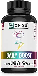 Zhou Daily Boost - Probiotisches Multivitamin für Frauen und Männer, Immununterstützung, Antioxidans & Augengesundheitsergänzung mit Vitamin A, Vitamin C, Biotin & Folate für Erwachsene - 30 Veggie Kapseln