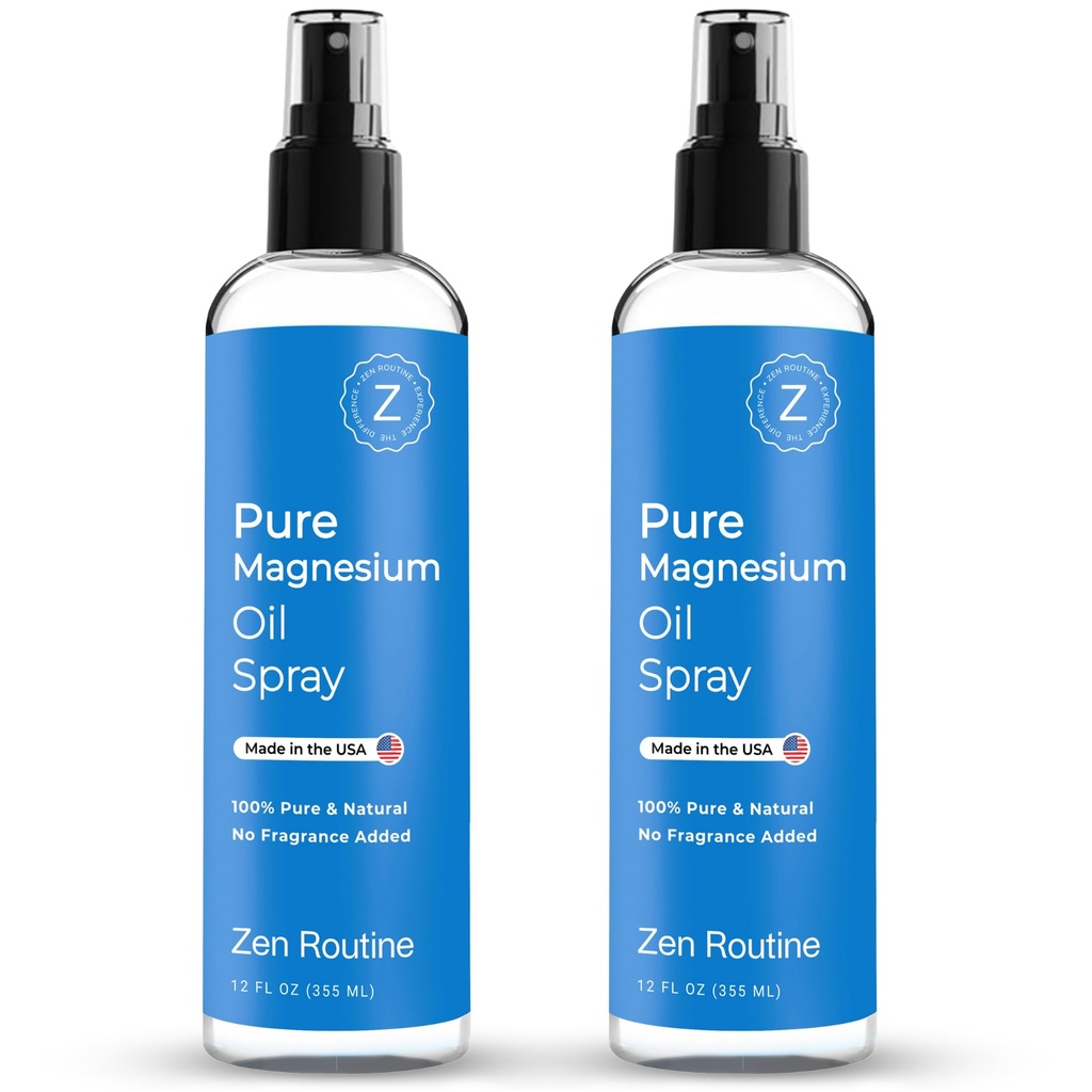 Reines Magnesium Öl Spray 12oz (2 Pack) – Organisches USP-Grad Magnesium Spray, topisches Magnesium-Glycinat, Magnesiumöl für Füße, Körper, Muskeln & Leg Cramps – Made in USA