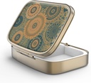 Pille Case Pille Box mit Spiegel Retro 2 Compartment Small Pill Case für Geldbörse oder Tasche Bronze Rechteckige Pille Box oder Vitamine, Fischöl, Ergänzungen, Pille Enthalten Reise-Geschenke(Retro Mandala)