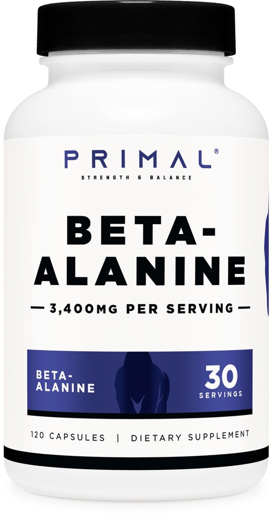 Primal Beta-Alanine Kapseln 3400mg (30 Portionen, 120 Kapseln) - Ergänzung, Glutenfrei & Non-GMO, 850mg pro Cap