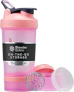 BlenderBottle Shaker Bottle mit Pill Organizer und Speicher für Proteinpulver, Classic V2 ProStak System, 22-Ounce, Pink