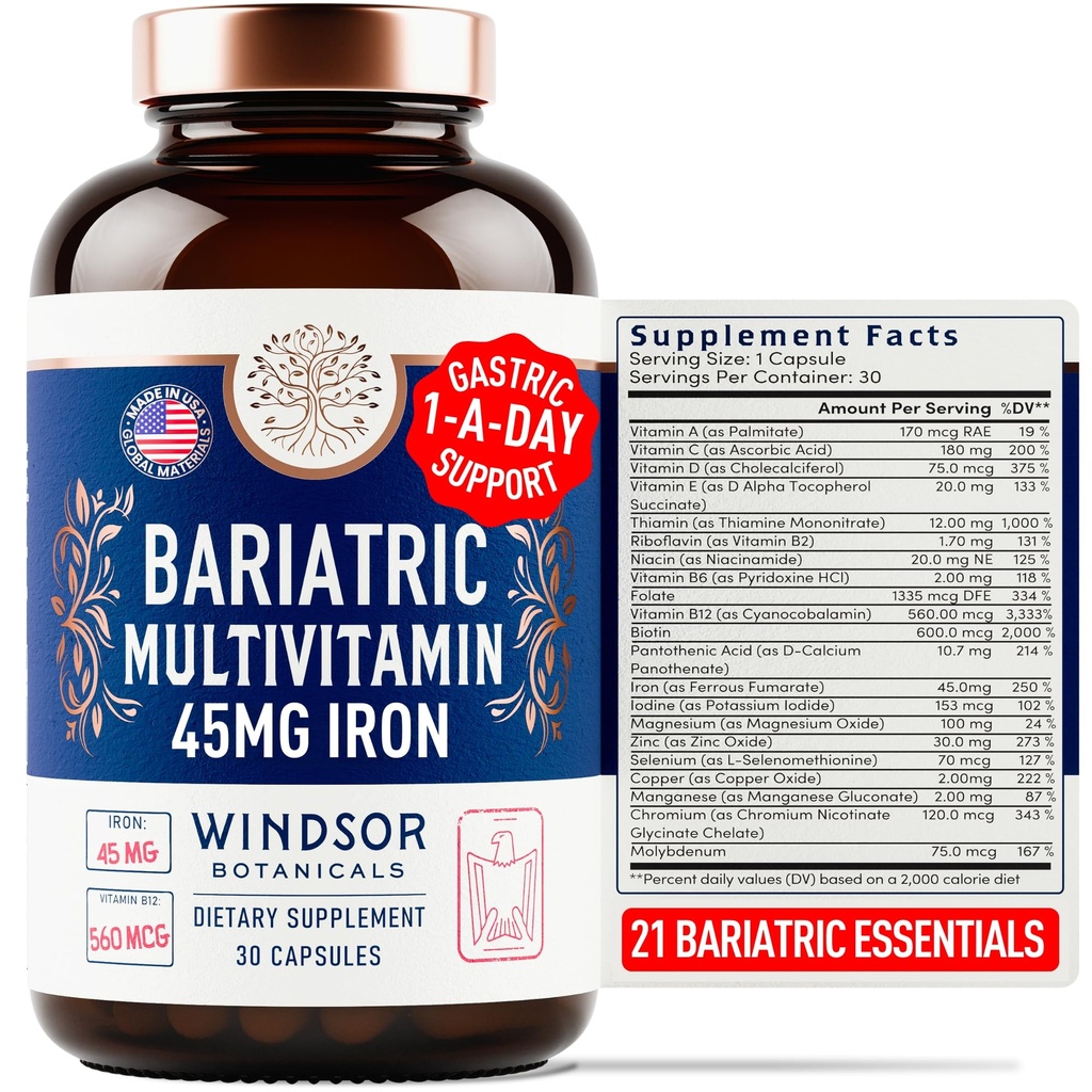 Bariatric Multivitamin mit Eisen - 45mg Eisen einfach zu schwalben, Ein Tag Bariatric Vitamine für Frauen und Männer - Magen-Bypass, Magen-Härmel-Recovery Vitamin Multivitamins - 30 Caps