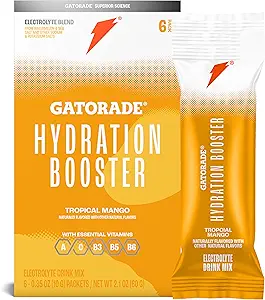 Gatorade Hydration Booster Elektrolyt Getränke-Pulver-Packets, Tropical Mango, Advanced Electrolyte Blend, keine zusätzlichen Farben, keine künstlichen Süßungsmittel, essentielle Vitamine A, C, B3, B5, B6, macht 20 Fl Oz, (6 Pack)