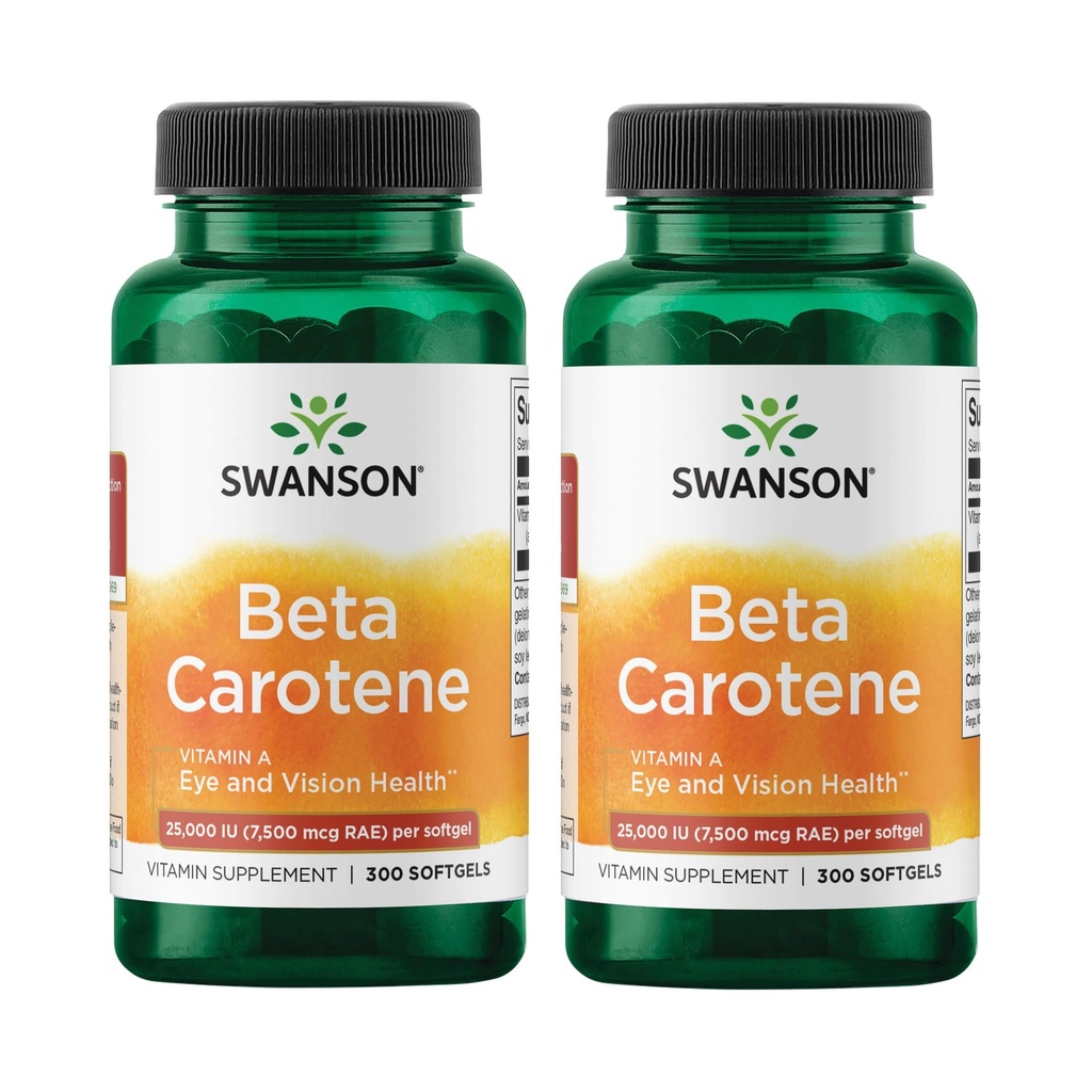 Swanson Beta-Carotene Vitamin A 25000 IU Hautaugen Immunsystem Gesundheit Antioxidans Unterstützung 7500 mcg 300 Softgels Count (2 Pack)