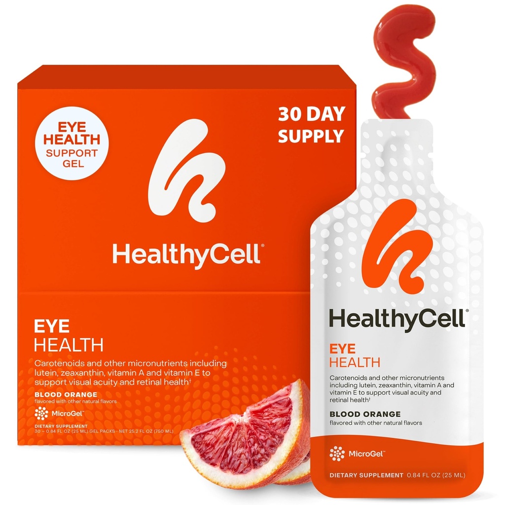 Healthycell Eye Health Daily Liquid Supplement - Augen-Vitamine & Minerals mit Lutein, Zeaxanthin, Astaxanthin & Beta Carotene für Sight Care & Macular Support - 30 Gel Packs