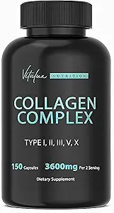 Kollagen für Frauen und Männer - Vitalernährung - hydrolysierte Collagen Peptide - Multi Collagen Capsules, Keto Friendly, Gesund für Haut, Nägel, Knochen & Gelenke, NonGMO-Typ I,II,III, V, X - 150 Kapseln