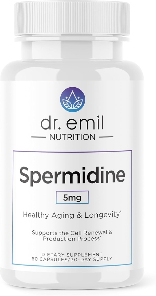 DR. EMIL NUTRITION Männer & Frauen Spermidin 5mg Ergänzungen | Aging Supplement | Pure Spermidin 3HCL & Thiamin 20mg | 60 Kapseln | 30 Tage Versorgung