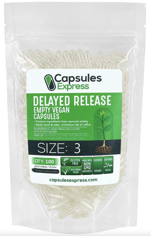 XPRS Nutra Delayed Veröffentlichung Größe 3 Leere Kapseln - 100 Count klar Leere Vegan Kapseln - Vegetarische Pillen DIY Gemüse Kapsel Füllung - Veggie Gel Kapseln für Do-It-Yourself Ergänzungen