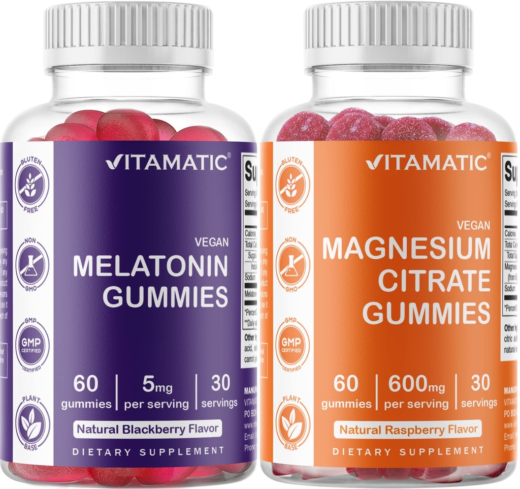 Vitamatic Magnesium Gummis & Melatonin Gummis Combo - 60 Count