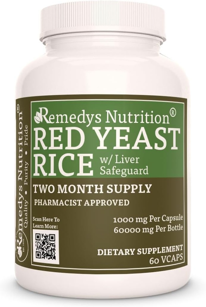 Remedys Ernährung Rote Hefe Reis mit Leber Safeguard (Herbal Proprietary Blend) | 1.000 mg, 60 Vegan Kapseln pflanzliche Nahrungsergänzung