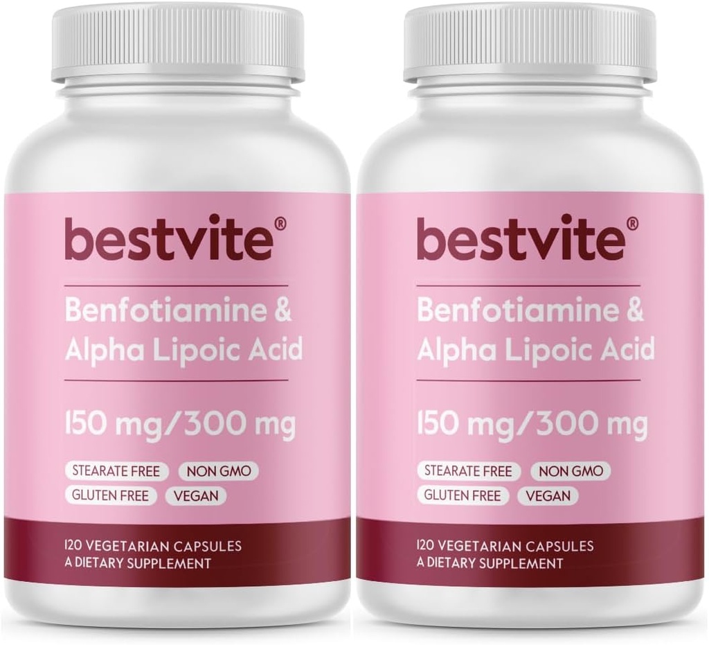 Benfotiamin 150mg / Alpha Lipsäure 300mg (240 vegetarische Kapseln)(120x2) - No Stearates - Vegan - Glutenfrei - Non GMO