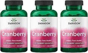 Swanson Cranberry - Supports Urinary Tract Health, Bladder Control & Promotes Healthy Kidney Function - Supplement Made with 20:1 Cranberry Juice Concentrate - (180 Softgels) 3 Pack
