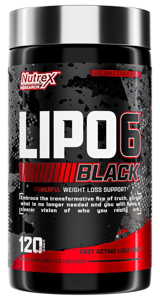 Nutrex Lipo-6 Black Max Strength Fat Burner - Fast Acting Energy, Weight Loss Diet Pills – Appetite Suppressant, Metabolism Booster - 120 Kapseln