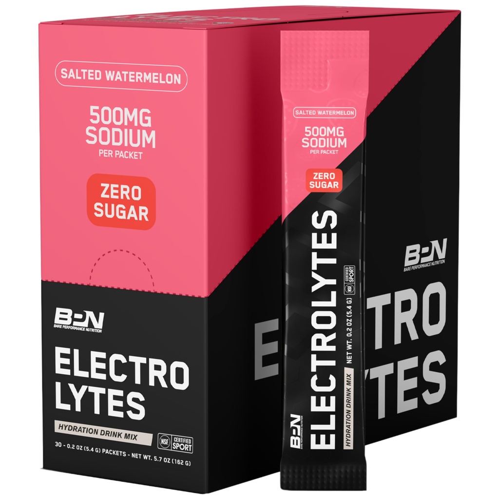 BARE PERFORMANCE NUTRITION BPN Elektrolyte Go Packs Hydration Drink Mix | Sugar Free Electrolyte Powder | 500mg Sodium per Servieren | Natürlich gesüßte Wassermelone, 30 Portionen