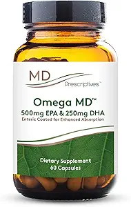 MD Prescriptives Omega MD Supplement - 500 EPA & 250 DHA Omega 3 Fischöl - unterstützt Gehirngesundheit & Gelenke* - Keine Fishy Smell - 60 Softgels