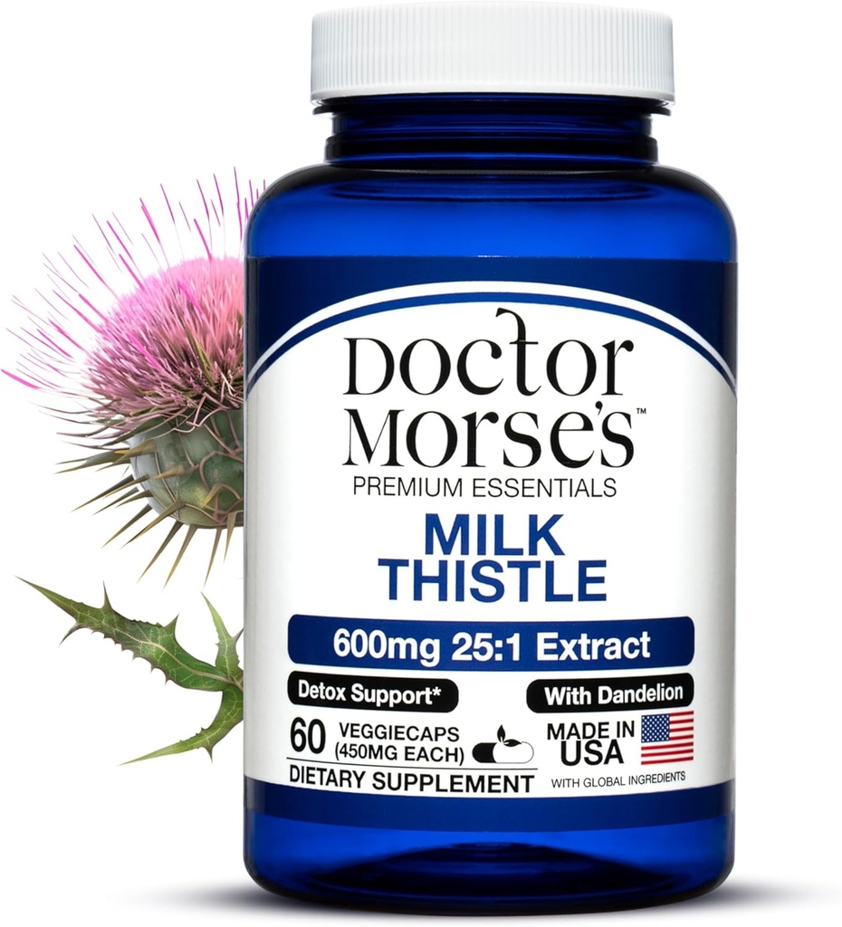 Arzt Morse Milchdistel Ergänzung 25:1 Extrakt 600mg Äquivalent zu 15000mg, Leber Detox Unterstützung 4:1 Extrakt 300mg Äquivalent zu 1200mg Dandelion Root - FDA Certified Ultra Potent Formula - 60 Caps