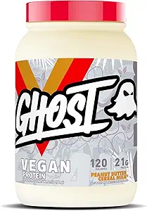GHOST VEGAN Protein Powder, Peanut Butter Getreidemilch - 2lb, 20g Protein - Pflanzenbasierte Pea & Bio Kürbisprotein - - Post Workout & Nutrition Shakes, Smoothies, & Baking - Soy & Gluten-Free