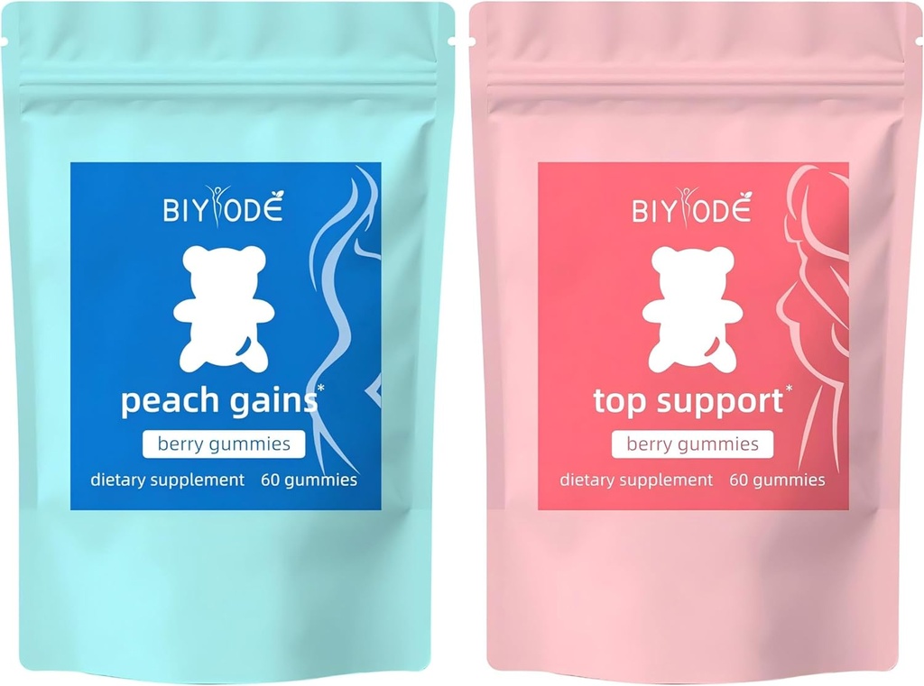 BIYODE Berry Gummies Combo Pack - Bum & Chest Support Gummis für Damen, Workout Aid - Women's Support Supplement - Berry Flavored - Essential Herbs - Multivitamins Diät-Fitness, 120 Gummis